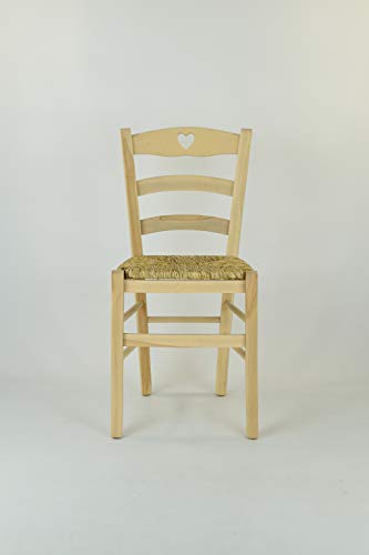 t m c s Tommychairs - Set 6 sillas Cuore para Cocina y Comedor, Estructura en Madera de Haya lijada, no tratada, 100% Natural y Asiento en Paja