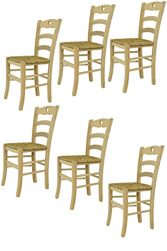 t m c s Tommychairs - Set 6 sillas Cuore para Cocina y Comedor, Estructura en Madera de Haya lijada, no tratada, 100% Natural y Asiento en Paja