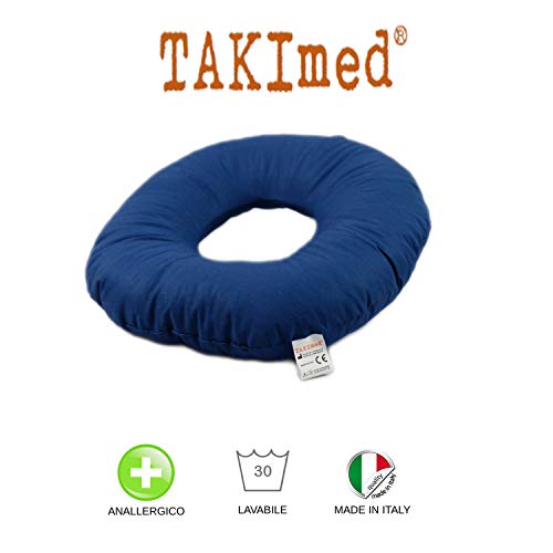 TAKIMED - Cojín circular de fibra hueca de silicona, cojín antiítico con forma de donut, cojín ortopédico para silla de oficina, cojín para sillón, producto italiano.