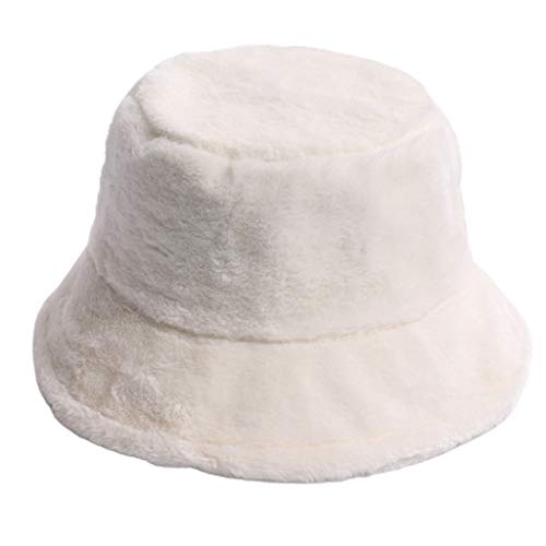 Tangpingsi Sombrero de peluche para mujer, de invierno, con forma de cubo, para los oídos, protección solar, redondo, grueso, resistente al viento, plegable, pescador