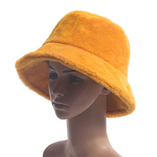 Tangpingsi Sombrero de peluche para mujer, de invierno, con forma de cubo, para los oídos, protección solar, redondo, grueso, resistente al viento, plegable, pescador
