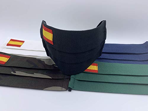 Tapabocas 2 unidades de algodon Verde Azul Militar Negra Blanca con bandera de España
