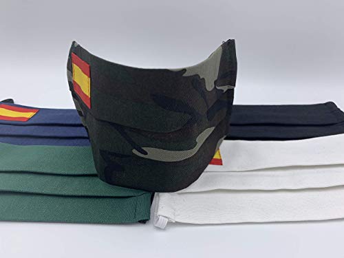 Tapabocas 2 unidades de algodon Verde Azul Militar Negra Blanca con bandera de España