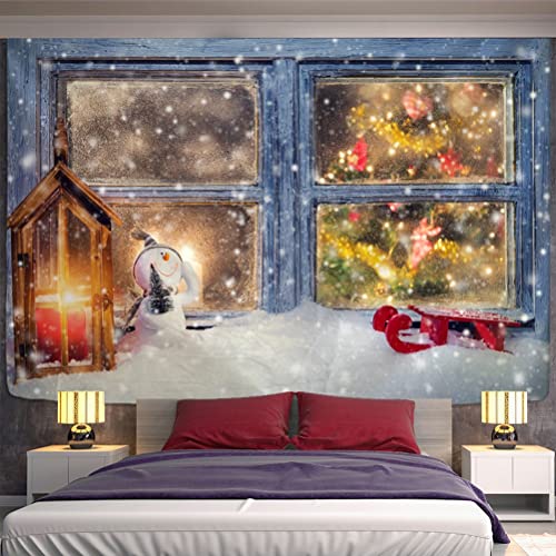 Tapiz de animales navideños para colgar en la pared escena de nieve natural arte colorido psicodélico misterioso paño colgante A22 130x150cm