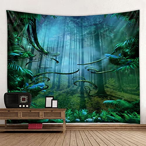 Tapiz de jungla verde hermoso bosque natural gran pared colgante hippie bohemio mandala arte de pared manta A9 180x200cm