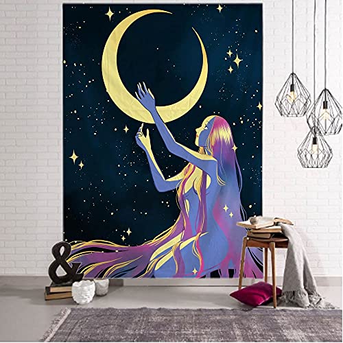 Tapiz de niña Luna, tapiz de Mandala, Tarot, colgante de pared, tapiz de astrología, manta, tela colgante A1 180x200cm