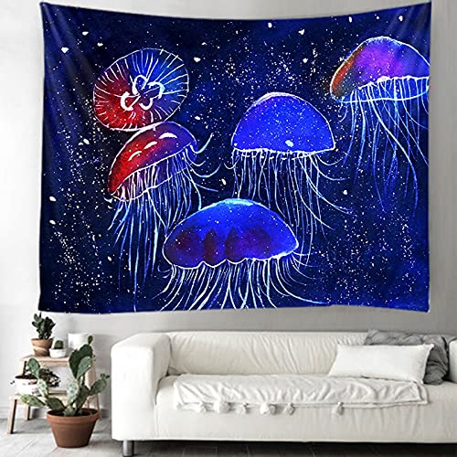 Tapiz marino animales marinos tapiz de medusas coloridas dormitorio sala de estar decoración de la sala manta tela colgante A3 100x150cm