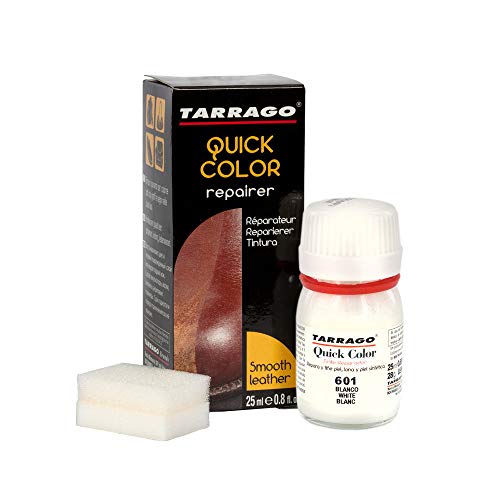 Tarrago | Quick Color 25 ml | Tinte Para Zapatos y Accesorios de Piel, Cuero Liso y Lona | Tintura de Secado Rápido Que Repara y Protege el Calzado de Pequeños Desgastes (Blanco 601)