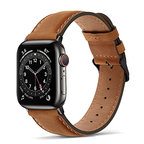 Tasikar Correas para Correa Apple Watch 45mm 44mm 42mm Diseño de Cuero Genuino Correa de Repuesto Compatible con Apple Watch Series 7 (45mm) SE Series 6 5 4 (44mm) Series 3 2 1 (42mm)- Marrón