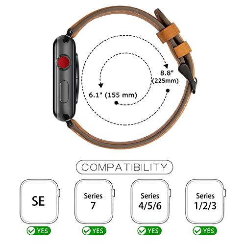 Tasikar Correas para Correa Apple Watch 45mm 44mm 42mm Diseño de Cuero Genuino Correa de Repuesto Compatible con Apple Watch Series 7 (45mm) SE Series 6 5 4 (44mm) Series 3 2 1 (42mm)- Marrón