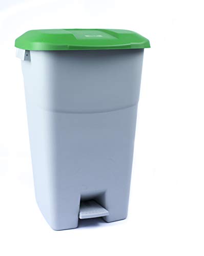 Tayg Tapa Verde Contenedor de residuos 60 litros con Pedal, Base Gris