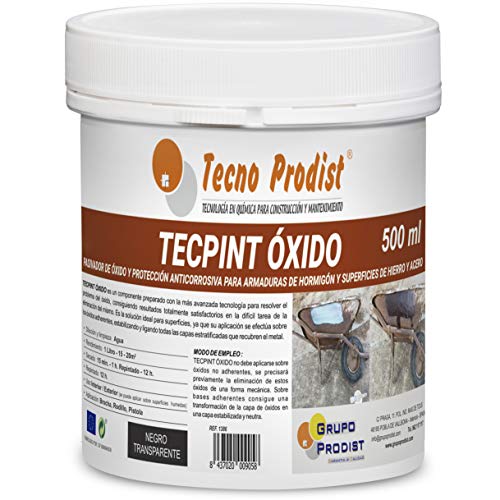 TECPINT OXIDO de Tecno Prodist - 500 ml - Pasivador de óxido al agua - protección anticorrosiva para armaduras – convertidor y transformador de oxido para superficies de hierro y acero