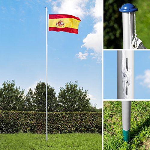 TecTake Mástil para Bandera 6,25 m con Bandera y Cuerda Palo asta Aluminio - Varios Modelos - (España | no. 402848)