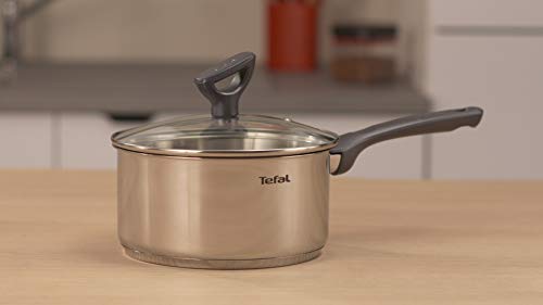 Tefal Daily Cook - Cazo de acero inoxidable de 18 cm, 2.1 Litro, base reforzada, aptas para todo tipo de cocinas incluido inducción, gran conductividad y resistencia con materiales reciclados