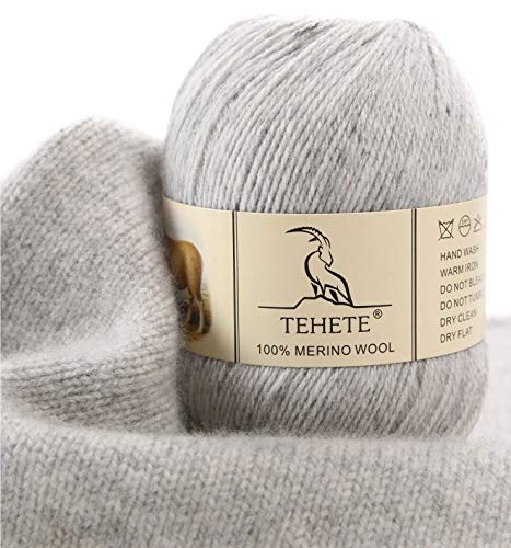 TEHETE Ovillo de lana, 100% Hilados de lana merino Hilo 50g para manta, suéter calcetín, bufanda, diy, ganchillo y tejido(Gris)