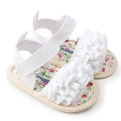 Tela de algodón Zapatos Bebe Verano Antideslizante Suela Blanda Primeros Pasos Sandalias para Recién Nacido Niña (6-12 Meses(12cm), Blanco)