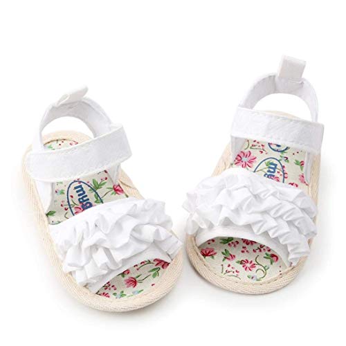 Tela de algodón Zapatos Bebe Verano Antideslizante Suela Blanda Primeros Pasos Sandalias para Recién Nacido Niña (6-12 Meses(12cm), Blanco)