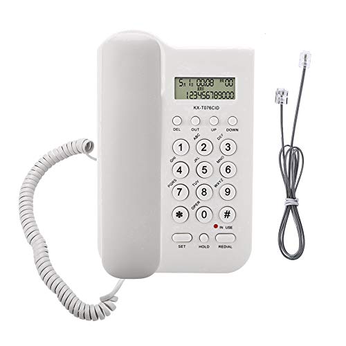 Teléfono Fijo Landline Teléfono montado en la Pared telefono FSK/DTMF Sistema Dual Inicio Teléfono Hotel, Teléfono Escritorio, Teléfono de Pared, Teléfono Fijo en Oficina(Blanco)
