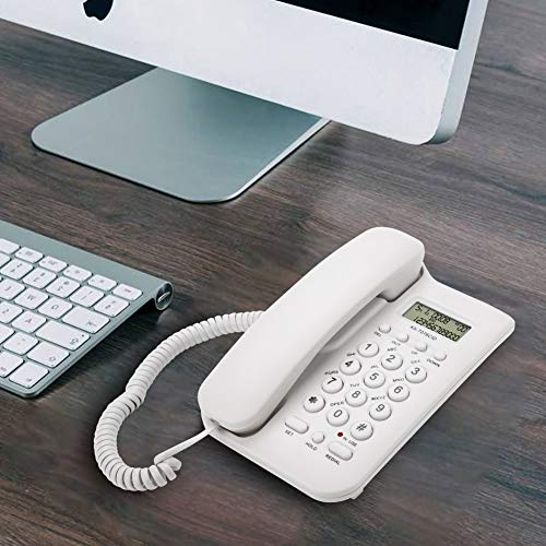 Teléfono Fijo Landline Teléfono montado en la Pared telefono FSK/DTMF Sistema Dual Inicio Teléfono Hotel, Teléfono Escritorio, Teléfono de Pared, Teléfono Fijo en Oficina(Blanco)