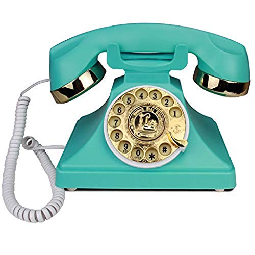 Teléfono teléfono fijo-Rotary Dial teléfono retro Teléfono retro pasada de moda clásico de Bell del metal, Función del teléfono con cable for el hogar y la decoración de color, azul Decoración hogareñ