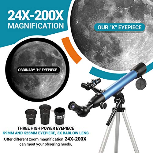 Telescopio astronómico para adultos profesional, telescopio monocular portátil, refracción de imagen positiva 600/50 mm 200X, fácil de montar y de usar, ideal para principiantes.