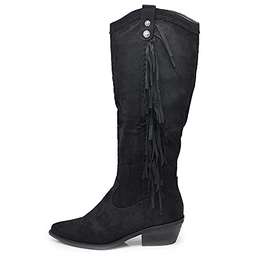 Texani Cowboy Western - Botas de mujer con flecos Camperos étnicos 625, Ml60 Negro, 39 EU