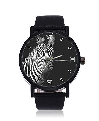 The Zebra Prints - Reloj de Pulsera para Hombre y Mujer, de Cuarzo, Resistente al Agua, Unisex, Color Blanco y Negro