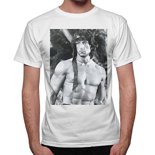 thedifferent Rambo Sylvester Stallone - Camiseta de hombre de la guerrera de Rambo, color blanco blanco L