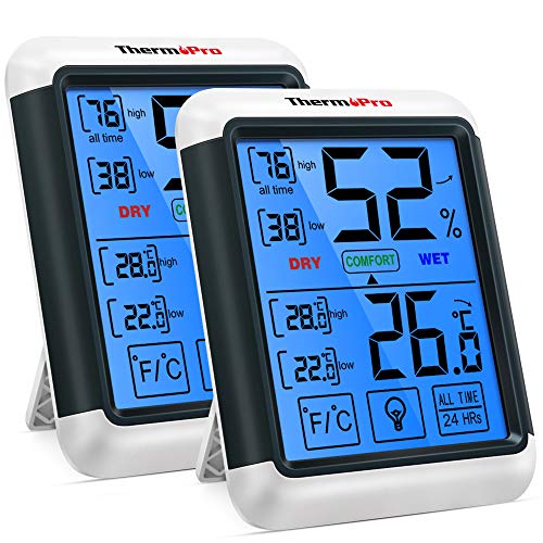 ThermoPro TP55 2 Piezas Termómetro Higrómetro de Interior para Casa Ambiente Medidor de Temperatura y Humedad Digital Termohigrómetro Profesional con Pantalla Táctil y Retroiluminación