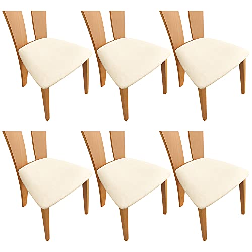 TIANSHU Fundas de Asiento de Terciopelo para sillas, Fundas de cojín elásticas Lavables extraíbles para sillas de Comedor de Terciopelo (Paquete de 6, Marfil)