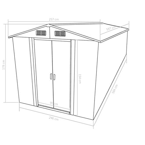 Tidyard Caseta Jardín Exterior de Acero Galvanizado con 4 Ventilaciones y 2 Puerta para Almacenar Amplia Variedad de Herramientas,Muebles de Jardín y Equipos de Jardinería,257x597x178cm Marrón