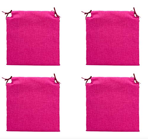 TIENDA EURASIA® Pack 4 Cojines para Sillas - Estampados Lisos con 2 Cintas de Sujeción - Ideal para Interiores y Exteriores - 40 x 40 x 3 cm (Fucsia)