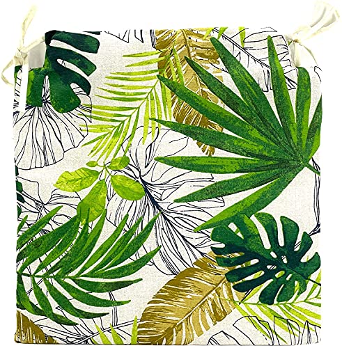 TIENDA EURASIA® Pack de 4 Cojines para Sillas - Estampado Plantas Tropical - 2 Cintas de Sujeción - Ideal para Interiores y Exteriores - 40 x 40 x 3 cm (Verde)