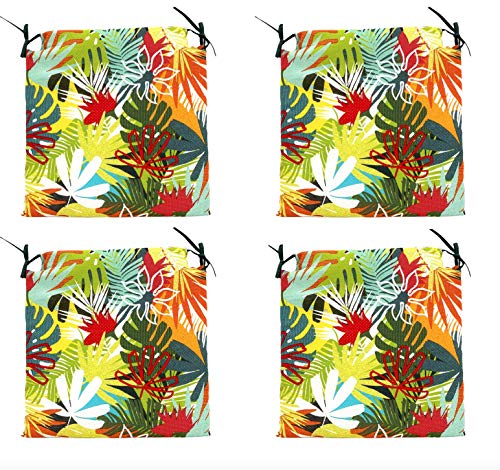 TIENDA EURASIA® Pack de 4 Cojines para Sillas - Estampado Selva Tropical - 2 Cintas de Sujeción - Ideal para Interiores y Exteriores - 40 x 40 x 3 cm (Color)