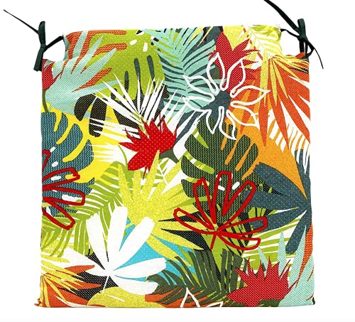 TIENDA EURASIA® Pack de 4 Cojines para Sillas - Estampado Selva Tropical - 2 Cintas de Sujeción - Ideal para Interiores y Exteriores - 40 x 40 x 3 cm (Color)