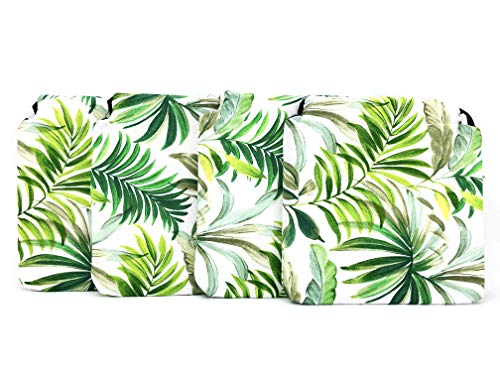 Tienda Eurasia - Pack de 4 Cojines para Sillas, Estampado Tropical Green, con 2 Correas de Sujeción. Apto para Interior - Exterior. Medidas 40x40cm