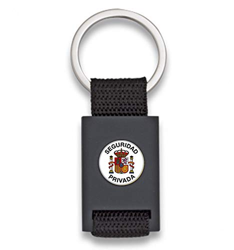 Tiendas LGP Albainox -Llavero Seguridad Privada -Lona Negra y Acero Negro Mate-Medidas 8 x 3 cm.
