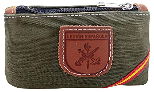 Tiendas LGP – Monedero Lona y Piel, Legión Española, Bandera de España,11 x 7,5 cm.