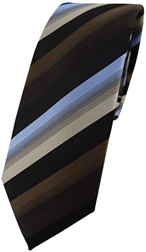 TigerTie - corbata estrecha - marrón marrón oscuro azul beige negro rayas