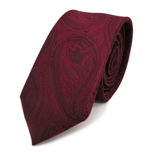 TigerTie - corbata estrecha - rojo borgoña negro modelo de Paisley -Tie