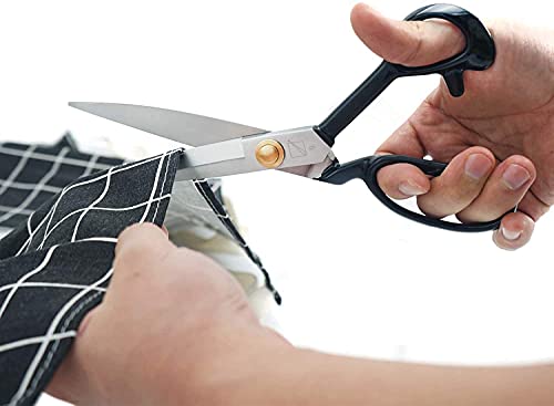 Tijeras de coser 24 cm (24 cm), tijeras de tela de alta carbono de acero afiladas para cortar cuero, ropa, jeans, telas, moquetas (blanco, diestro)