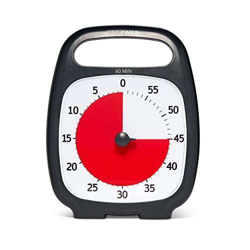 Time Timer PLUS Temporizador visual analógico de 60 minutos; Alerta opcional (dial de control de volumen); Operación silenciosa (sin tic-tac); Herramienta de gestión del tiempo (carbón)