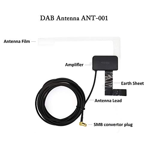 Tin-Nik Antena DAB para automóvil, Antena de radio digital DAB+ para automóvil, Antena para parabrisas de montaje en vidrio con conector SMB, Cable de extensión de 3m- 9,8 pies para Pioneer Alpine JVC