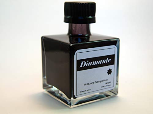 Tinta Negra para Pluma Estilográfica y Plumillas - Tintero de Cristal Tamaño Grande 100ml de Tinta - Diamante (Negro)