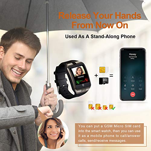 Tipmant Smartwatch, Reloj Inteligente para Hombre Mujer Niños, Relojes Inteligentes con Ranura para Tarjeta SIM Cámara Música Podometro Pulsera de Actividad para Android Xiaomi Samsung Huawei (Negro)