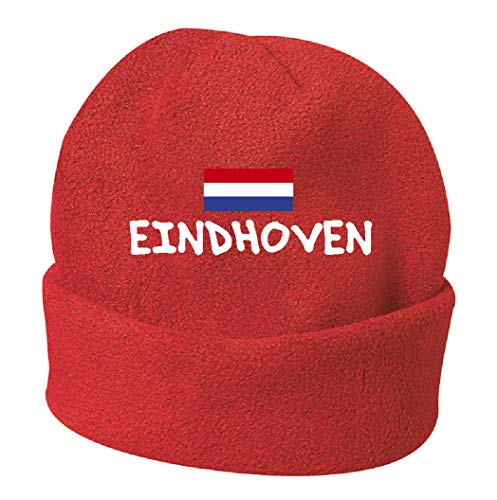 Tipolitografía Ghisleri - Gorro de invierno Eindhoven Holanda rojo bordado de forro polar, talla única, 62 para hombre y mujer