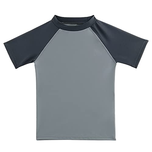 TIZAX Camiseta natación con UPF 50+ protección Solar para niños Traje de baño de Manga Corta Rashguard para Surf/Nadando/Buceo/Playa Gris Negro 7-8 años