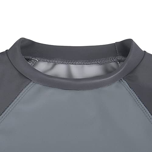 TIZAX Camiseta natación con UPF 50+ protección Solar para niños Traje de baño de Manga Corta Rashguard para Surf/Nadando/Buceo/Playa Gris Negro 7-8 años