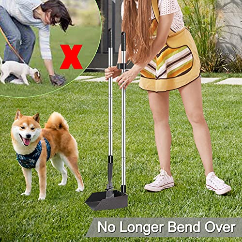 TNELTUEB Dog Pooper Scooper - Juego de 2 cucharillas de limpieza con mango largo de metal de 37 pulgadas con bandeja y rastrillo para césped, jardín, grava y arena