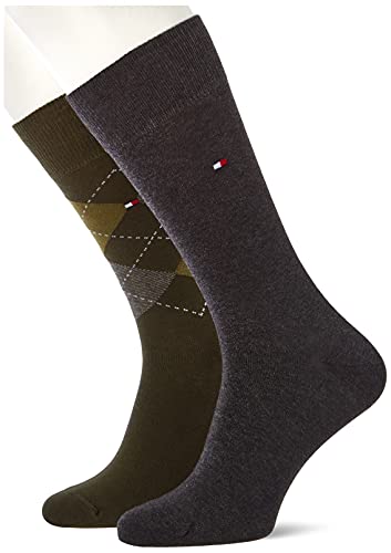 Tommy Hilfiger Check Men's Socks Calcetín clásico, Olive, 43 Regular para Hombre